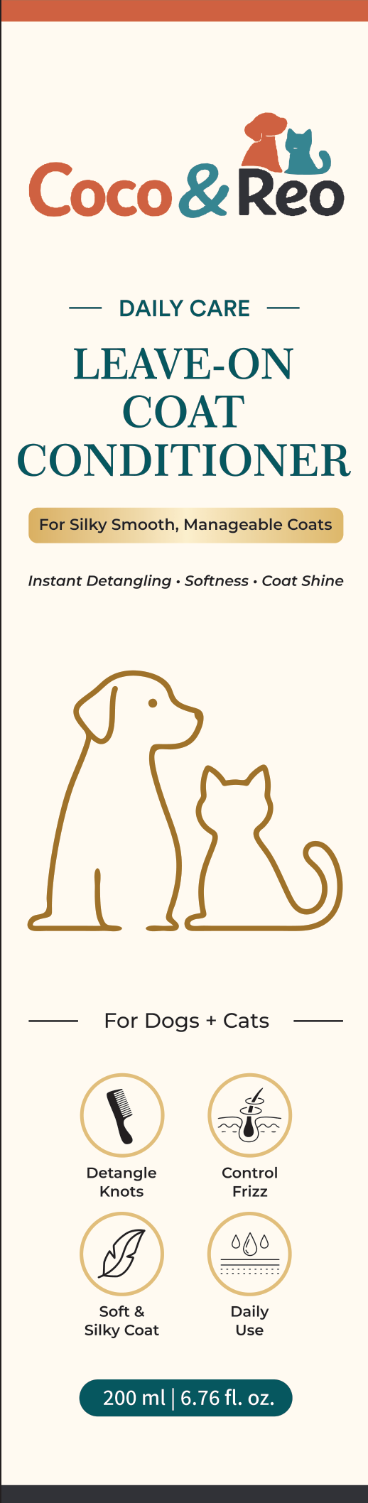 Coco & Reo Leave-on Coat Conditioner packaging, 200 ml