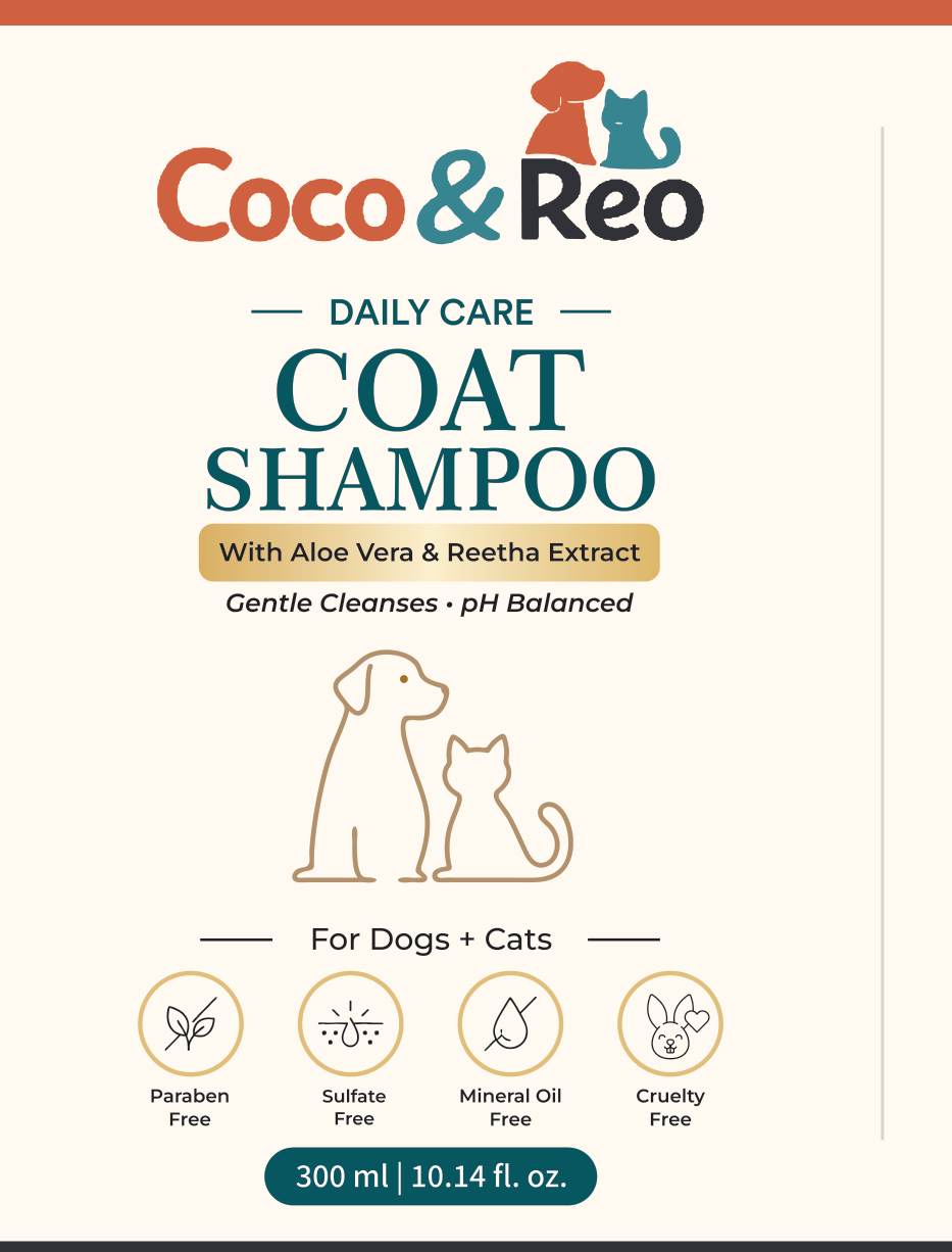 Coco & Reo Coat Shampoo packaging, 300 ml